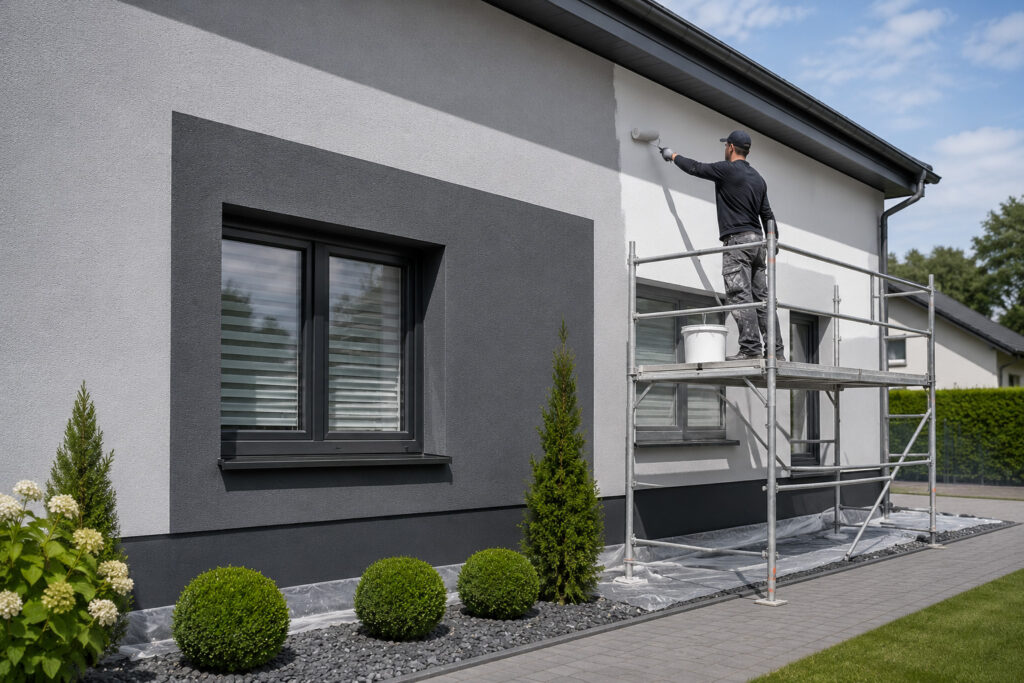 Professionelle Fassadenreinigung an einem modernen Wohnhaus in Hannover