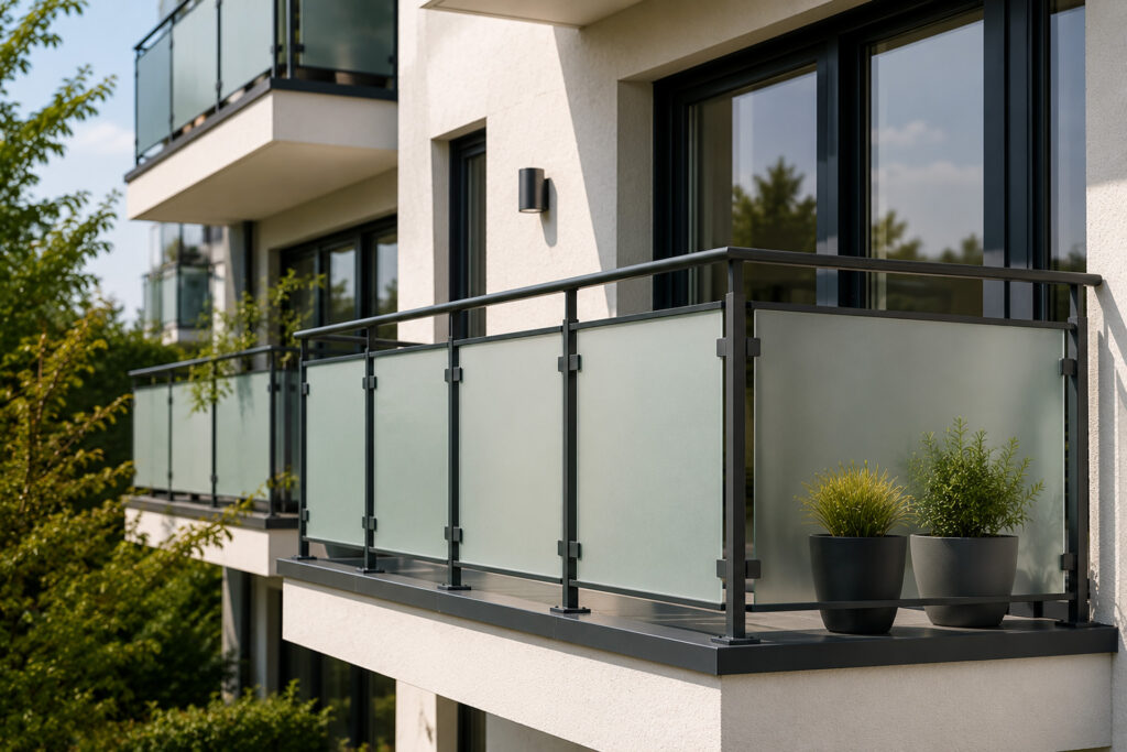 Moderner Balkon mit Glasgeländer und hochwertiger Balkonsanierung an einem Wohnhaus in Hannover