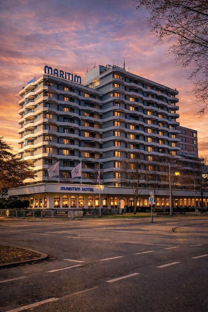 Maritim Hotel Darmstadt als Referenzprojekt von DR Instandsetzungstechnik bei Abendstimmung