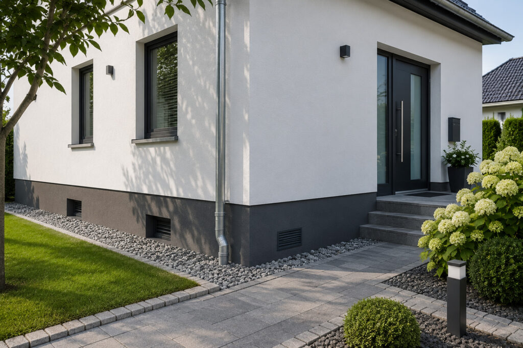 Modernes Wohnhaus mit professionell saniertem Sockelbereich und hochwertiger Außenanlage